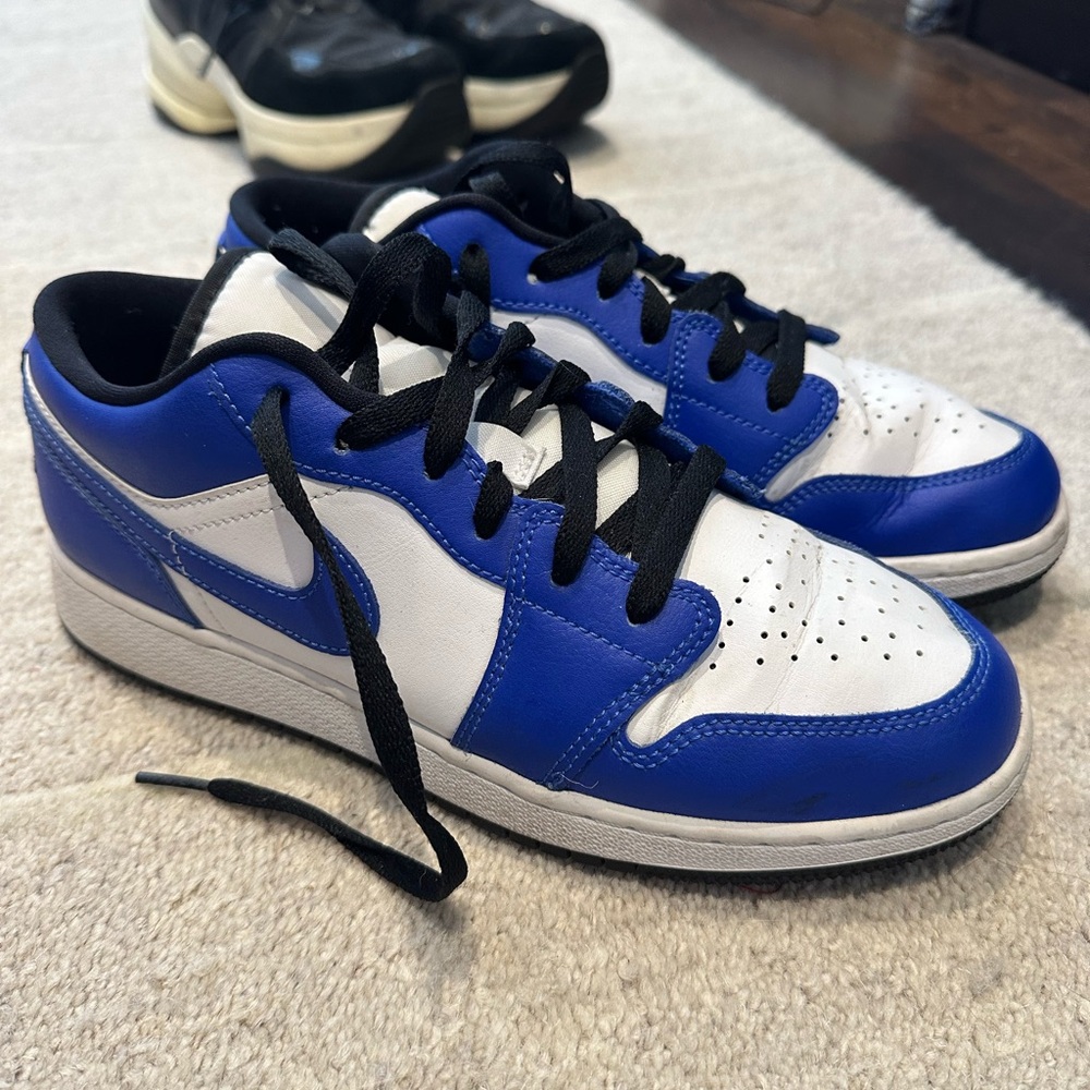 Blue and White Sneakers with Black Laces
